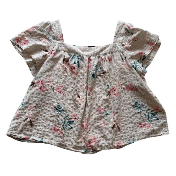 Torrid Womens Floral Print Short Sleeve Square Neck Blouse Size 4 Beige Pink - Picture 3 of 5